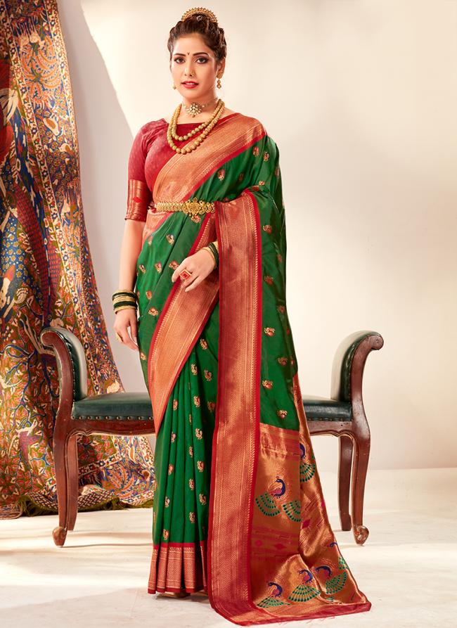 Paithani Silk Green Festival Wear Weaving Saree